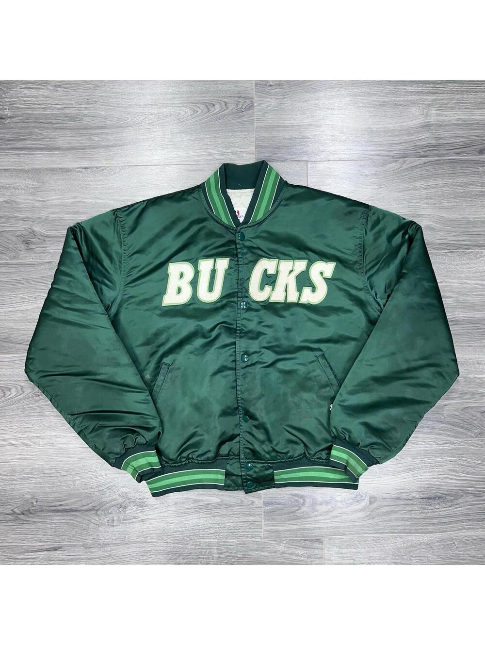 Vintage 90s Starter Milwaukee Bucks Satin Jacket XL RARE MENS GREEN SPELL OUT